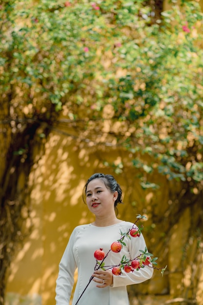 Mulher vietnamita vestindo vestido nacional ao dai retrato