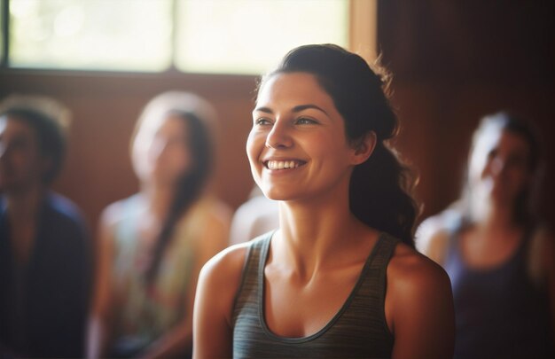 Mulher zen meditando contemplação estilos de vida mulheres lótus sentado saudável academia esporte relaxamento ioga exercitando grupo retrato