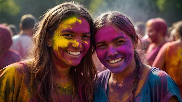 Foto mulheres a desfrutar do festival de holi