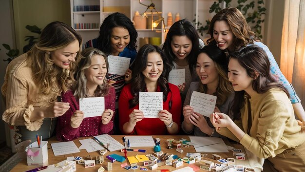 Foto mulheres adoráveis com a mãe a escrever