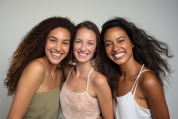 Foto mulheres alegres de várias raças em fundo branco