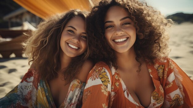 Foto mulheres alegres e sensuais a desfrutar das férias na praia.