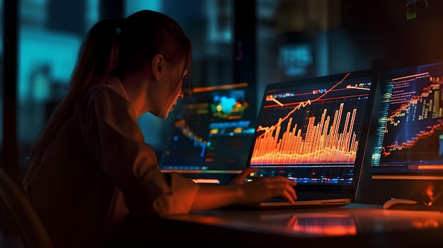mulheres analisam o preço das ações no mercado com tecnologia