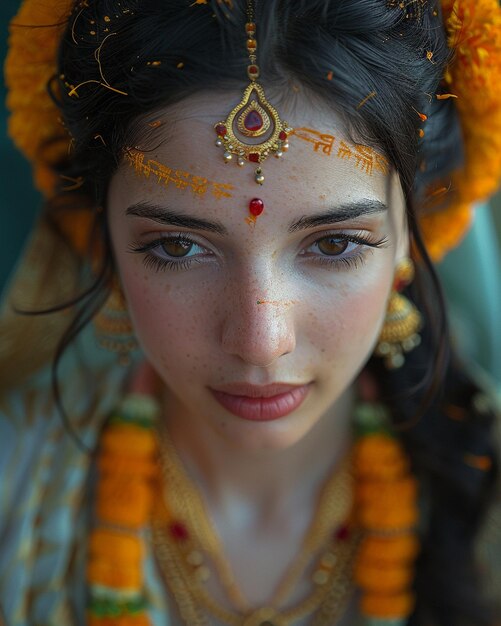 Foto mulheres aplicando tilak umas nas outras