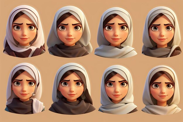 Mulheres árabes personagem conjunto de emoções