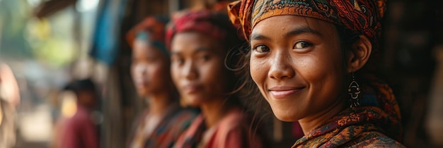 Mulheres asiáticas sorridentes segurando uma imagem de fundo indonésia