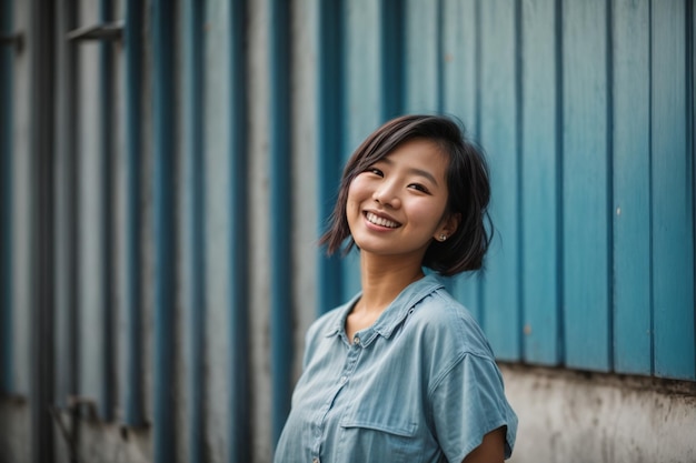 mulheres asiáticas sorrindo em fundo azul