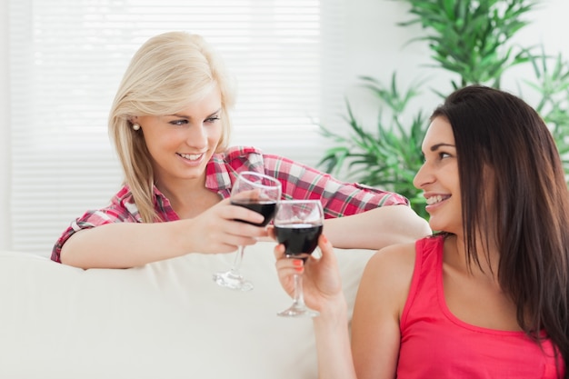 Foto mulheres bebendo vinho em casa