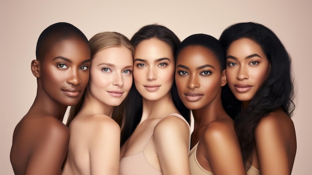 Mulheres bonitas com rosto bonito Editorial de cuidados com a pele Diferentes tipos e cores de pele
