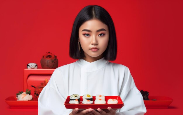 Foto mulheres chinesas com comida cultural