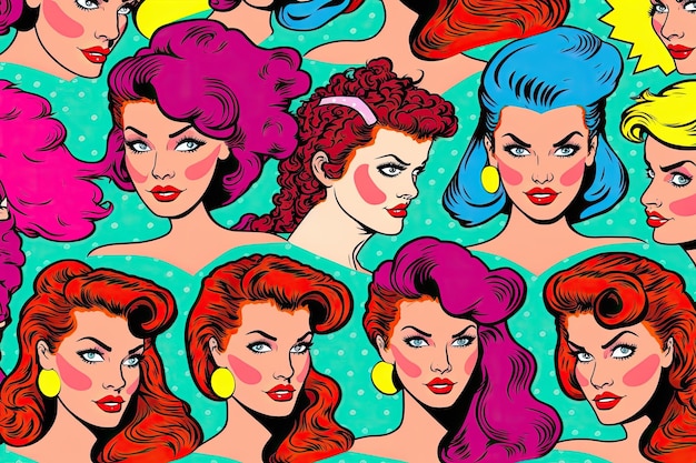 Mulheres com várias cores e estilos de cabelo juntos Generative AI