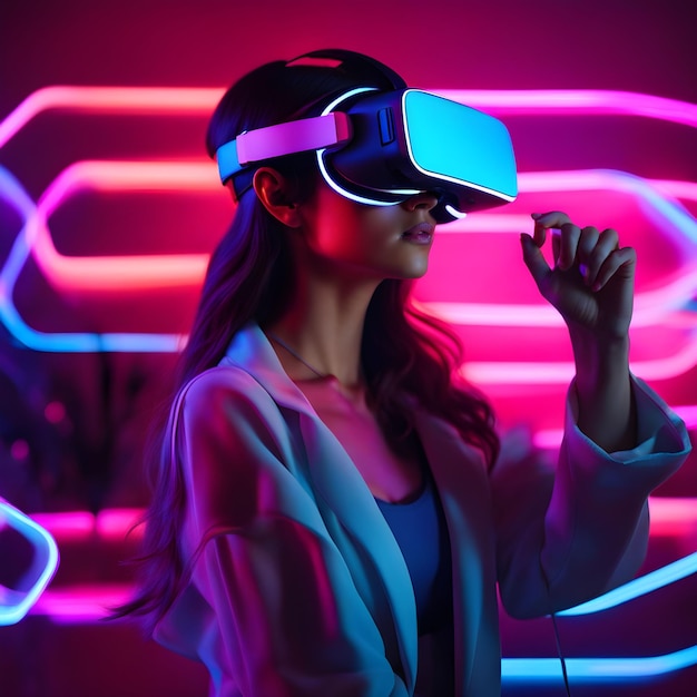 Mulheres com vidro VR em colagem conceitual do metaverso