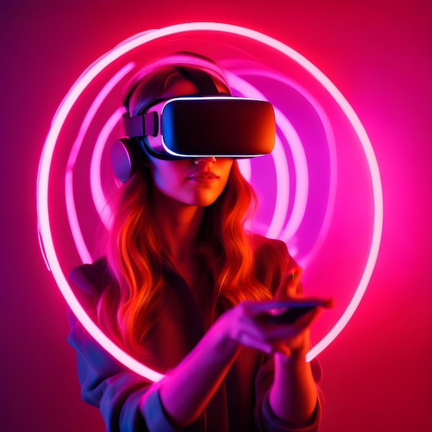 Mulheres com vidro VR em colagem conceitual do metaverso