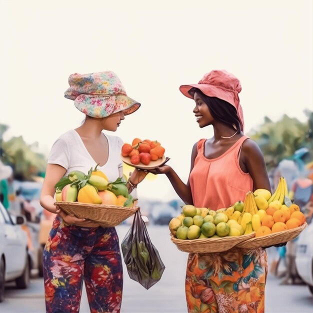 Mulheres comprando frutas