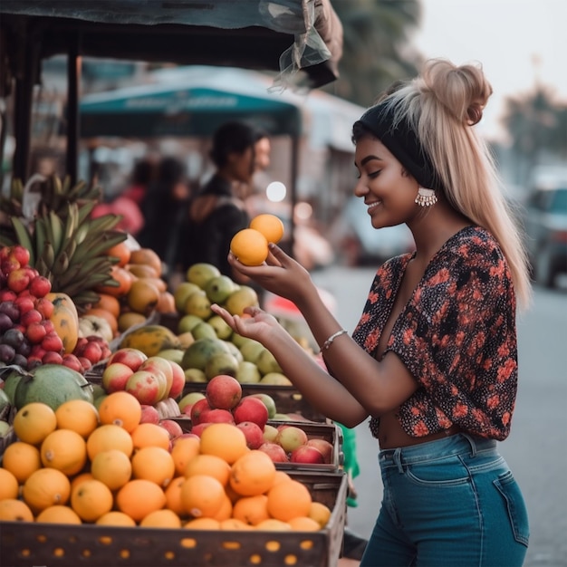 Mulheres comprando frutas