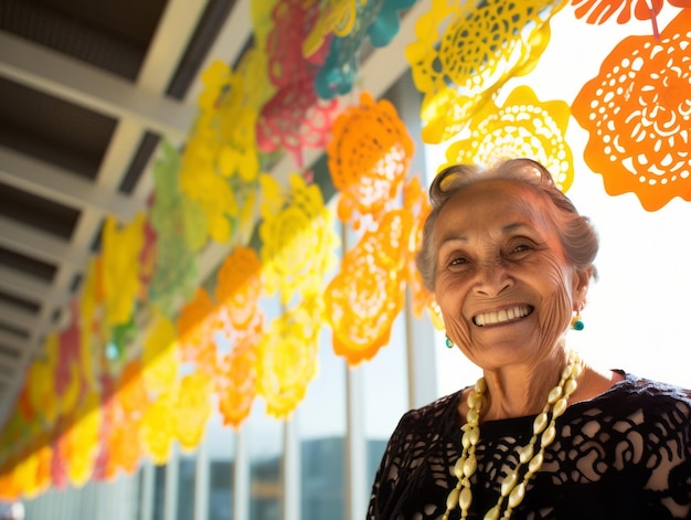 Foto mulheres criam decorações coloridas de papel picado