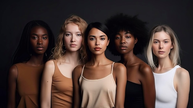 Mulheres de diferentes etnias posando para a câmera gostam de ser, pois são modelos de corpo positivo modelo plus size magro modelo ai generativo