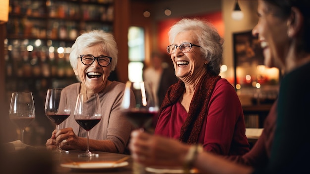 Mulheres de meia-idade se divertindo em um bar bebendo vinho Criado com tecnologia Generative AI