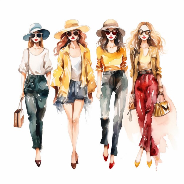 Mulheres de moda Aquarela Clipart