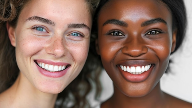 Mulheres de moda de diferentes nacionalidades com pele lisa e um sorriso bonito