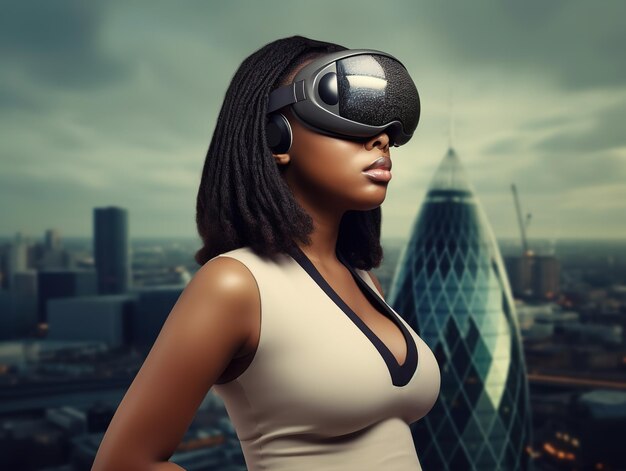 mulheres de negócios no escritório virtual mundo VR ambiente de trabalho futuro gerado por ai