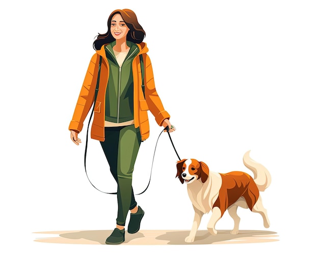 mulheres e cães caminhando ilustração de desenho animado vetor no estilo de laranja escuro e esmeralda clara