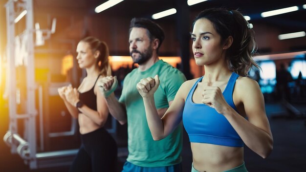 Foto mulheres e homens a exercitar-se no ginásio