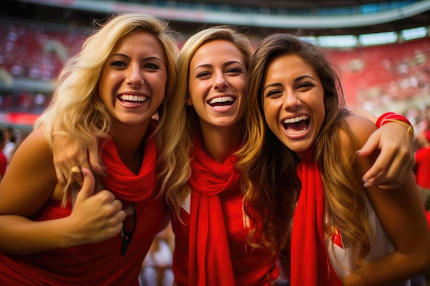 Mulheres enérgicas apoiando sua equipe de futebol