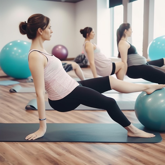 Foto mulheres grávidas fazendo yoga em uma academia