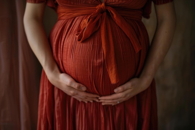 Mulheres grávidas na barriga em close-up com um bebê dentro de uma imagem conceitual de maternidade