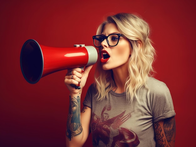 mulheres gritando alto segurando um megafone