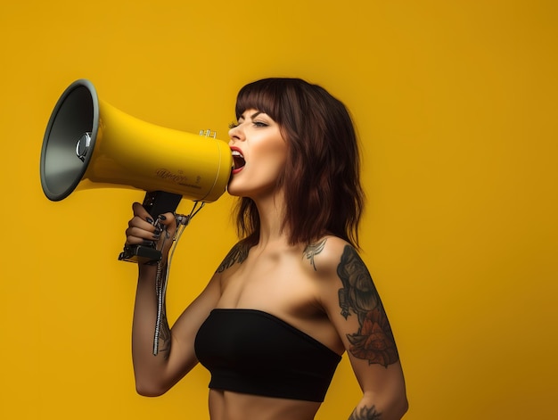 mulheres gritando alto segurando um megafone