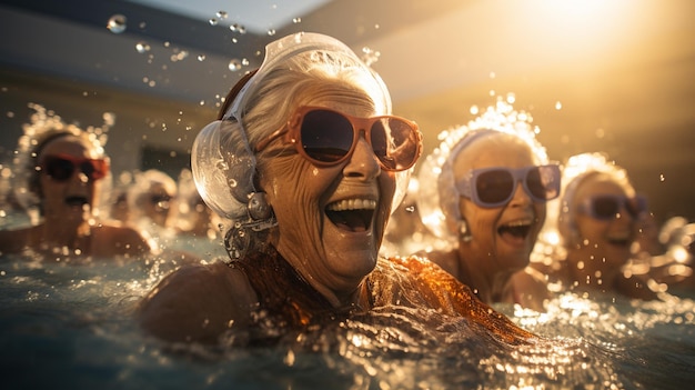 Mulheres idosas na piscina Generative Ai