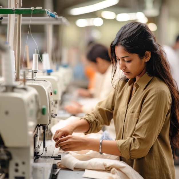 Mulheres indianas a trabalhar numa fábrica têxtil.