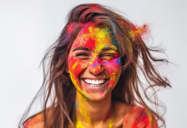 Mulheres indianas com rosto de cor Holi