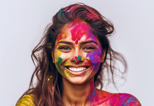 Mulheres indianas com rosto de cor Holi