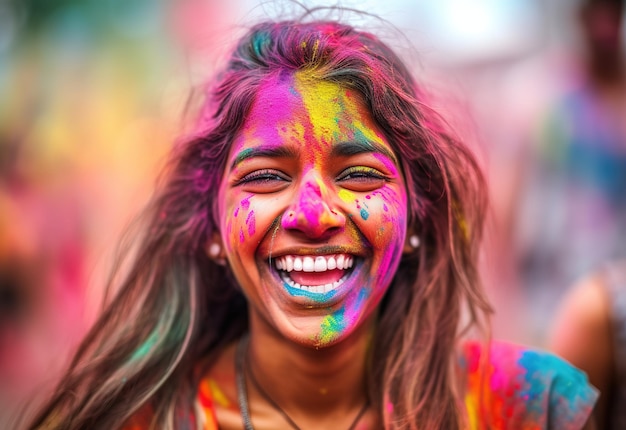 Mulheres indianas com rosto de cor Holi