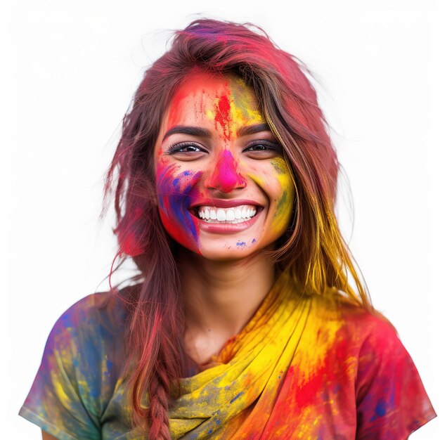 Mulheres indianas com rosto de cor Holi