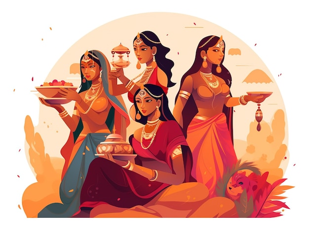 Mulheres indianas vetor Cultura da Índia e festival tradicional e carnaval design abstrato