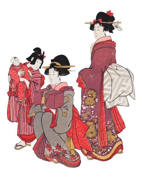 Mulheres japonesas em png em fundo transparente Remastered by rawpixel