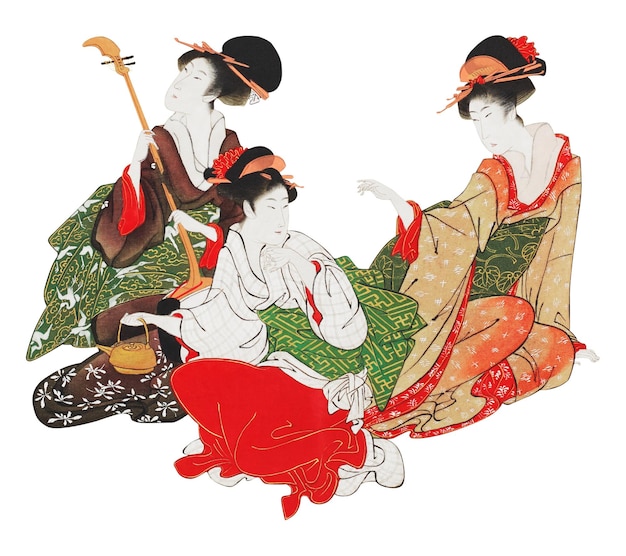 Mulheres japonesas vintage png em fundo transparente Remastered by rawpixel
