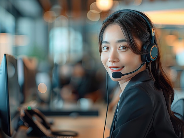 Mulheres jovens de call center com fones de ouvido