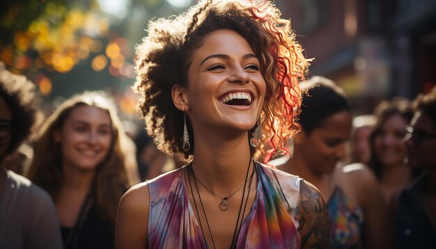 Foto mulheres jovens desfrutando de um verão despreocupado sorrindo e rindo ao ar livre gerado pela ia