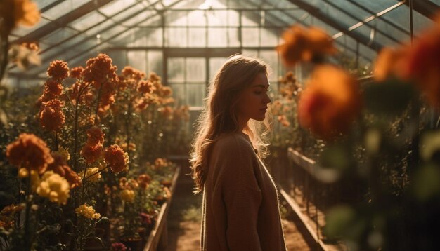 Mulheres jovens sorrindo segurando plantas em viveiros gerados por IA