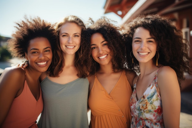 Foto mulheres latinas felizes com cores de pele diferentes olhando para a câmera