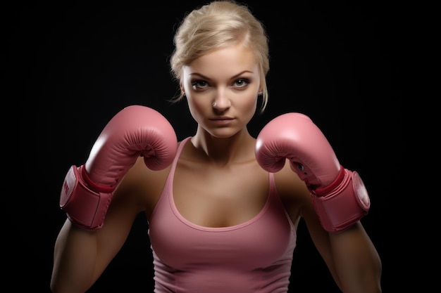 Mulheres lutando contra o câncer de mama com luvas de boxe cor-de-rosa IA generativa