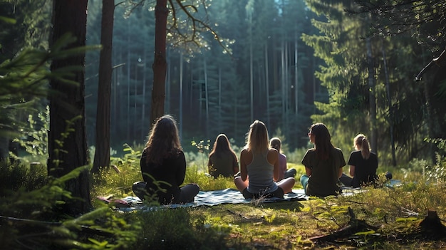 Foto mulheres meditando na floresta