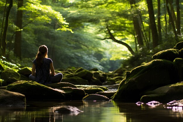 Foto mulheres meditando na natureza