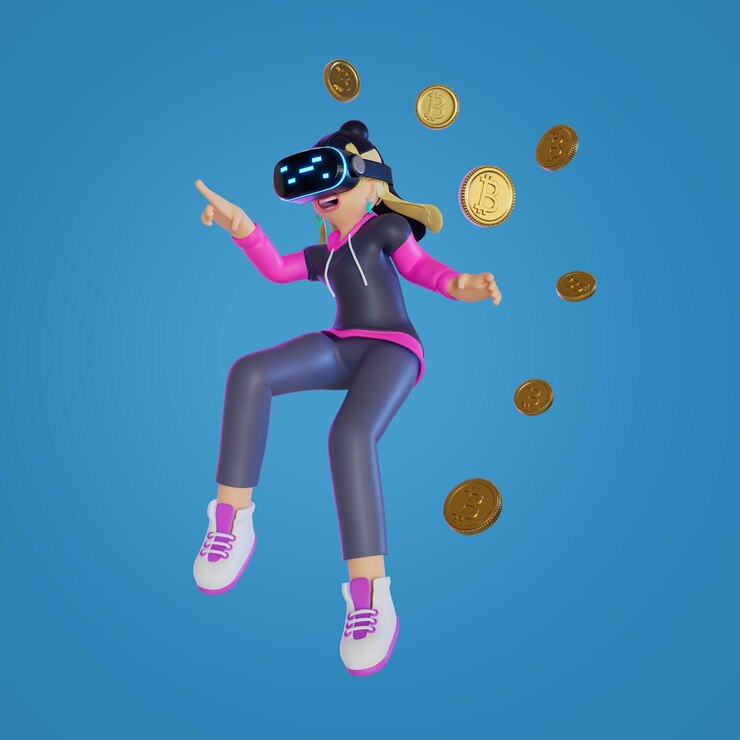 Mulheres metaverse cripto jogo de investimento adolescente bonito adlut fi 3D Render illustration