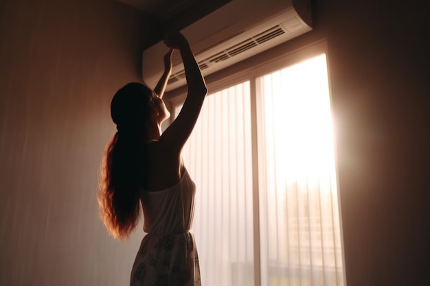 Mulheres morrendo de calor em frente à vista traseira do ar condicionado